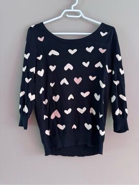 LC Lauren Conrad Black Sweater with Pink and Cream Heart Pattern